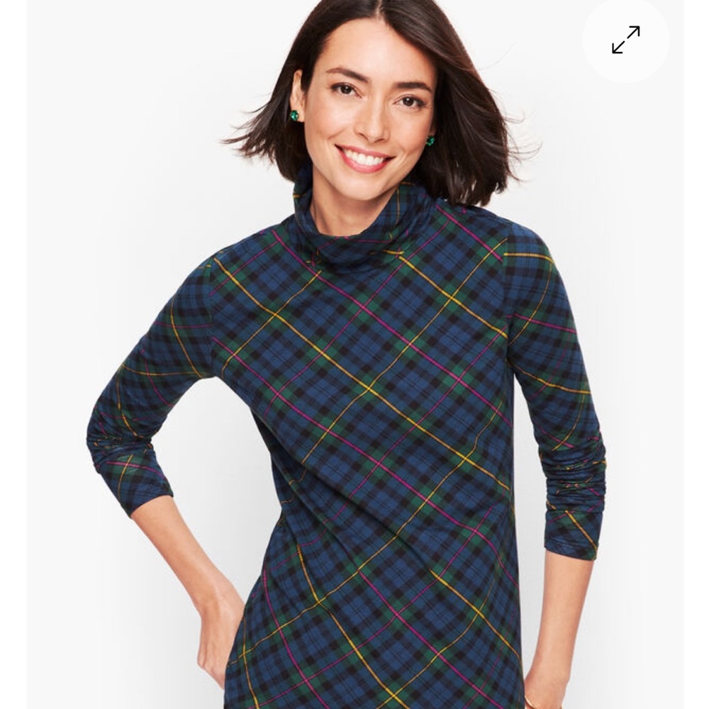 NEW Talbots Tee Long Sleeve Turtleneck T-Shirt Tartan Blue Green Plaid XS